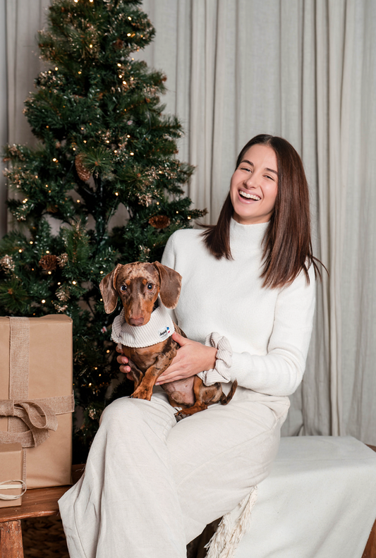 Bandana pour chien velour cotelé écru