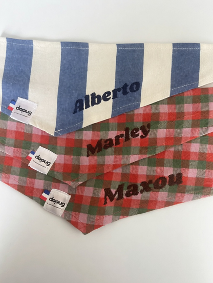 Bandana pour chien personnalisable CARREAUX VERT ROUGE