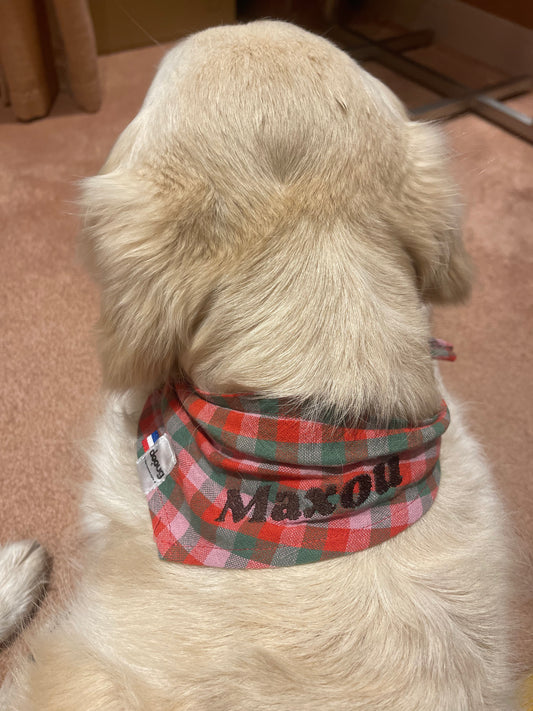 Bandana pour chien personnalisable CARREAUX VERT ROUGE