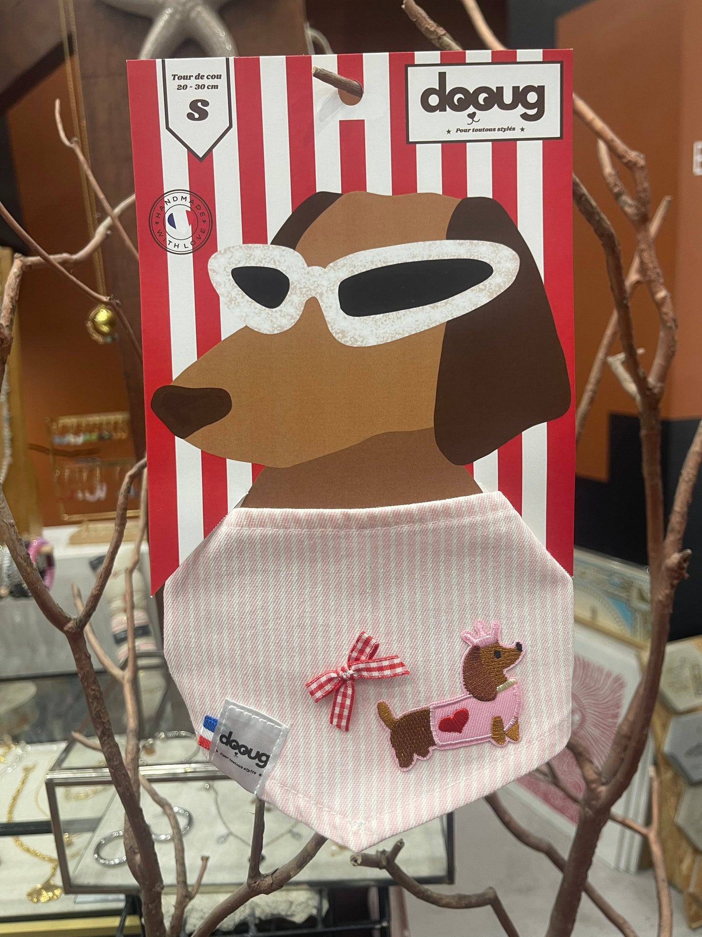 Bandana pour chien RAYÉ ROSE TECKEL NOEUD