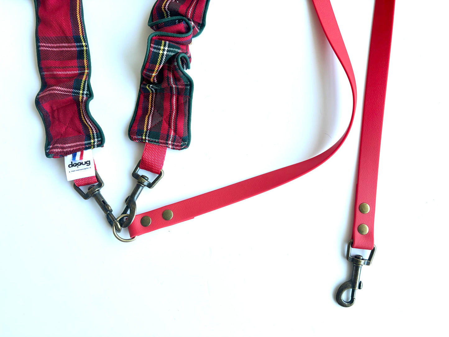 LAISSE MULTI-POSITIONS FROUFROUS TARTAN ROUGE ET VERT